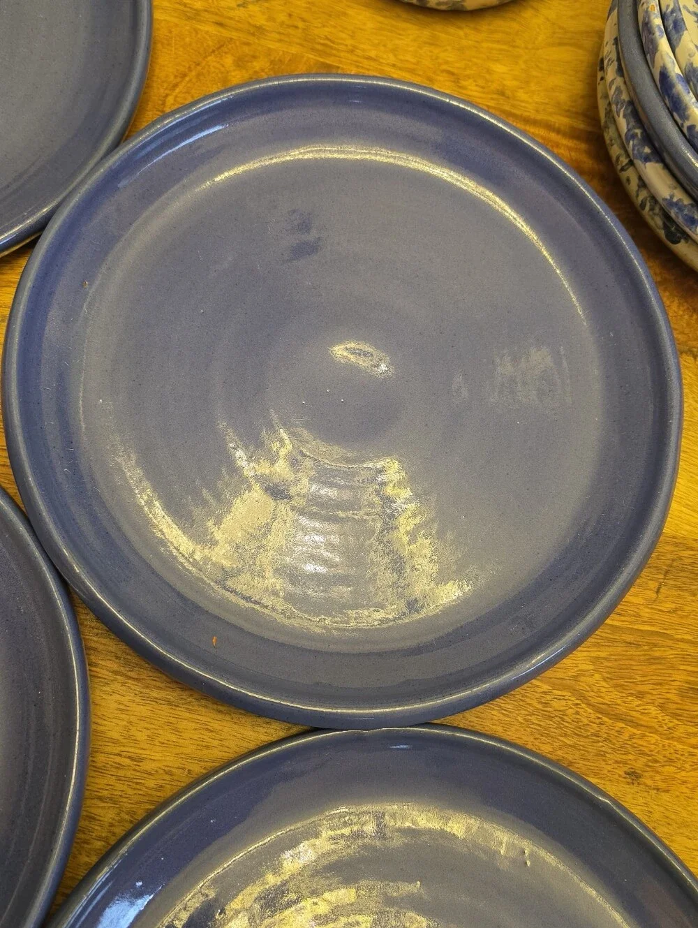 Vintage Bybee Pottery Blue Dinner Plates 10.5” Set of 5 Signed BB Kentucky VTG